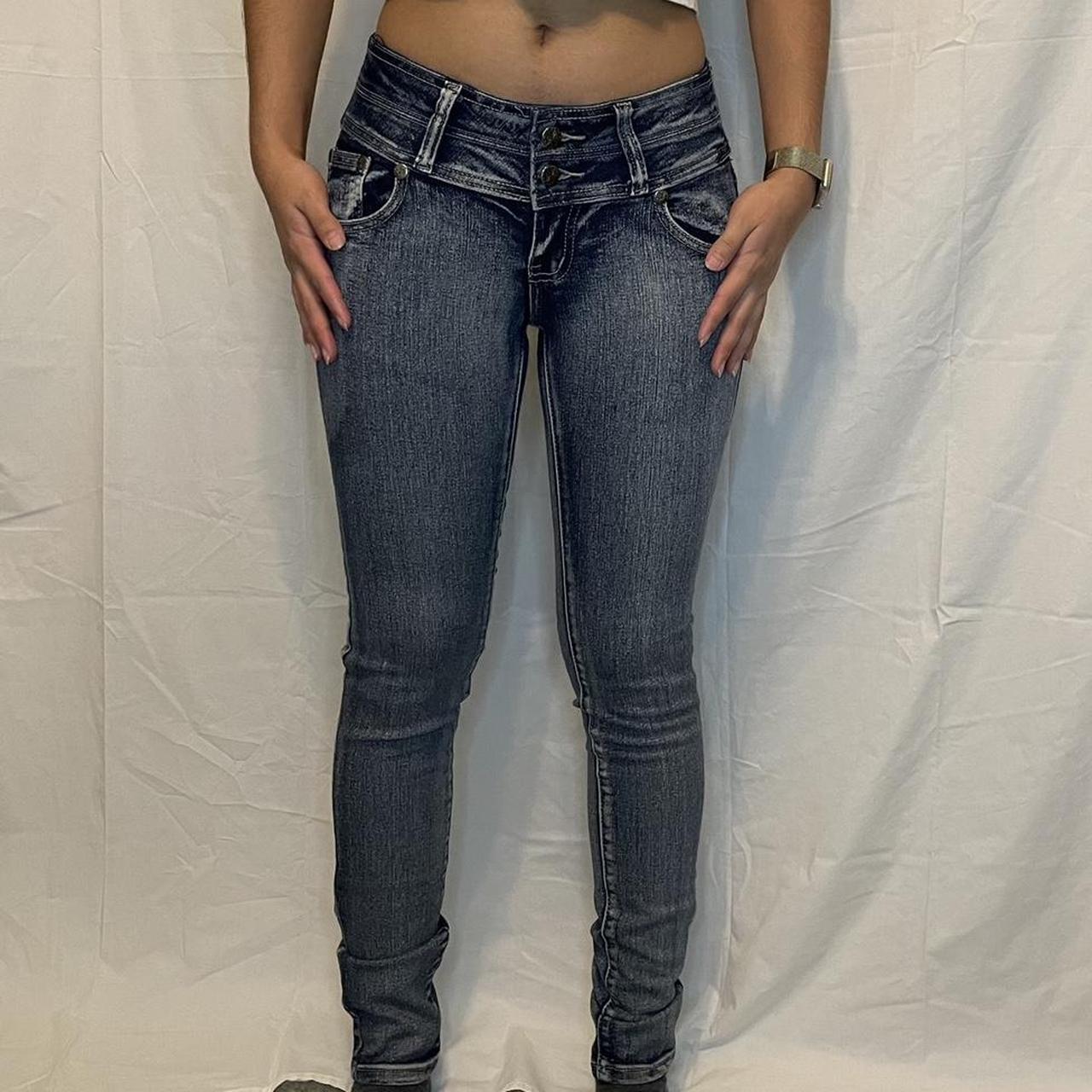 sculpting dark wash skinny jeans. medium rise size... - Depop