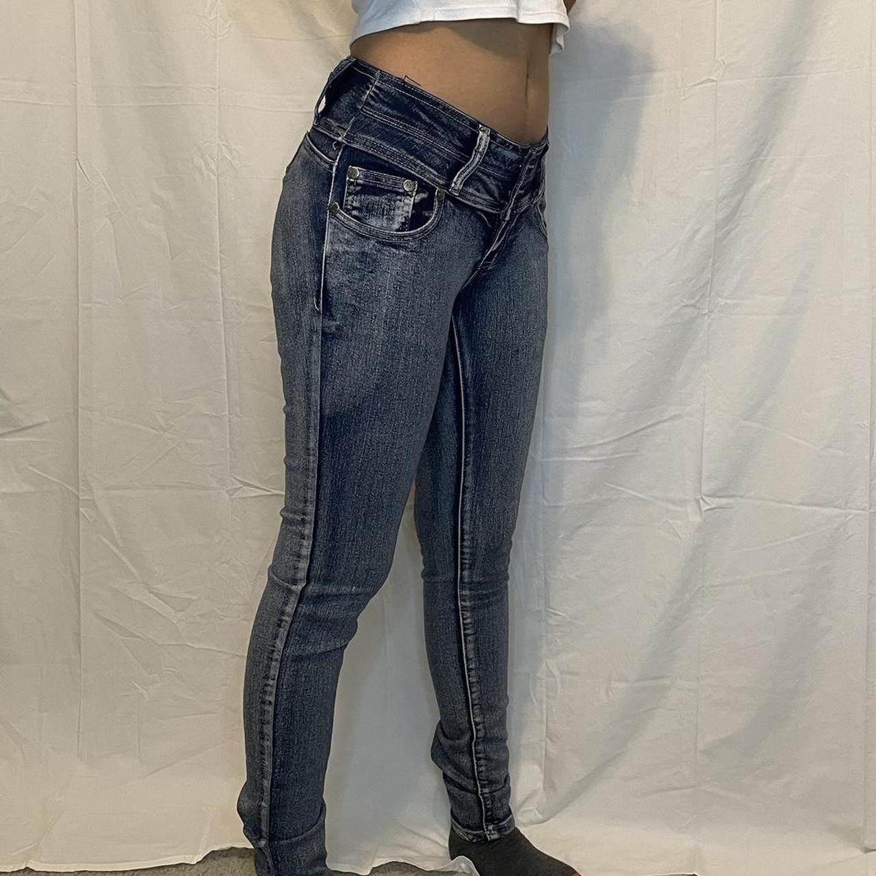 sculpting dark wash skinny jeans. medium rise size... - Depop