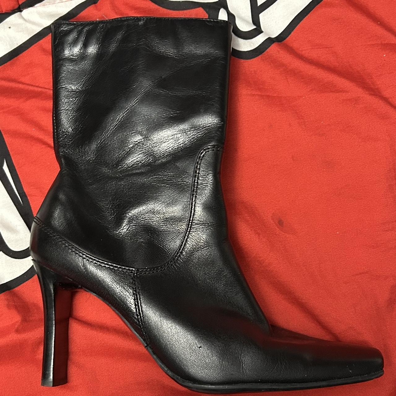 Black high heel leather boots Size 9 Very comfy and... - Depop