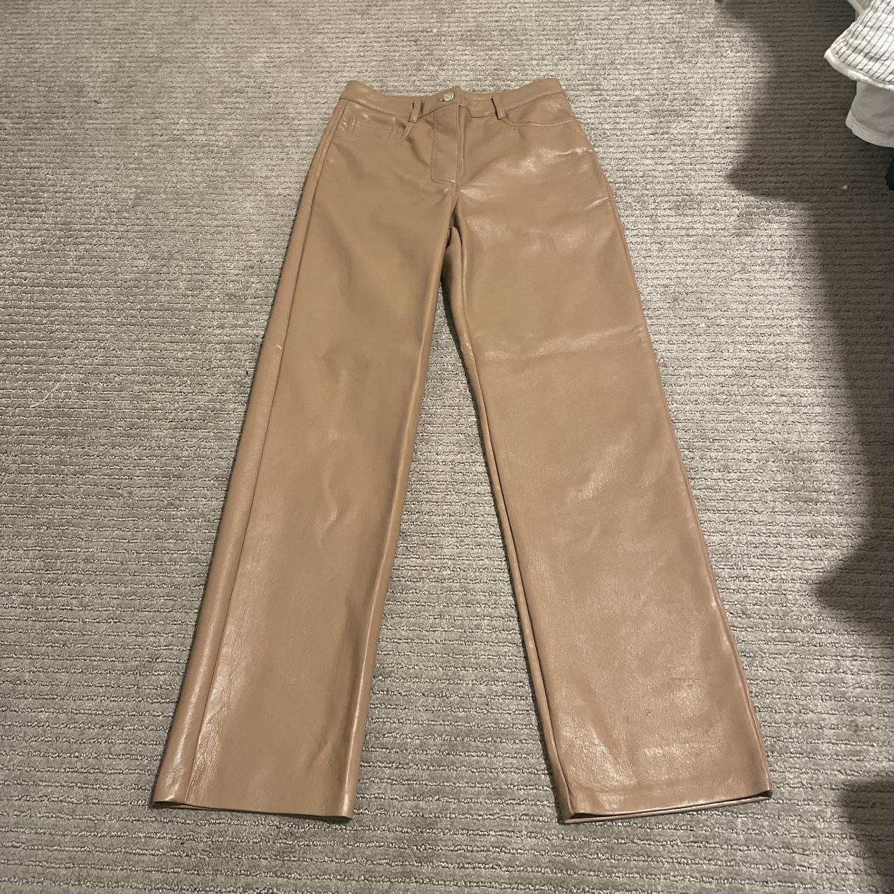 -brown aritzia vegan leather pants -women’s 2 -only... - Depop