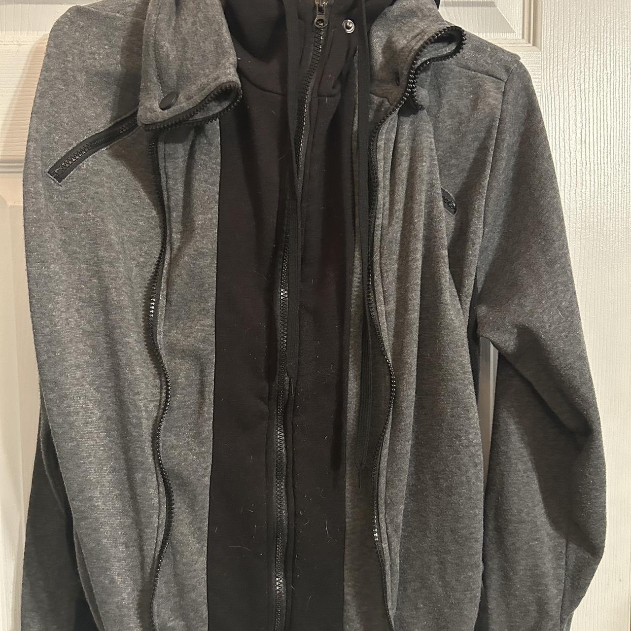 Black and Gray Zip Up Jacket Depop