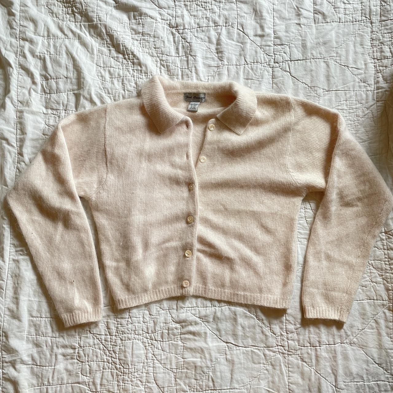 American Vintage Women's Pink and Cream Cardigan Depop