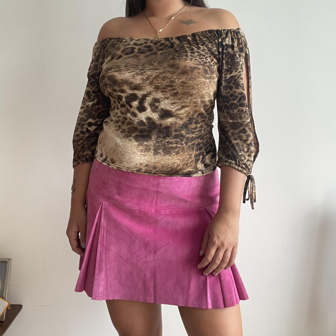 Late 90s leopard print mesh top. Love the split. Depop