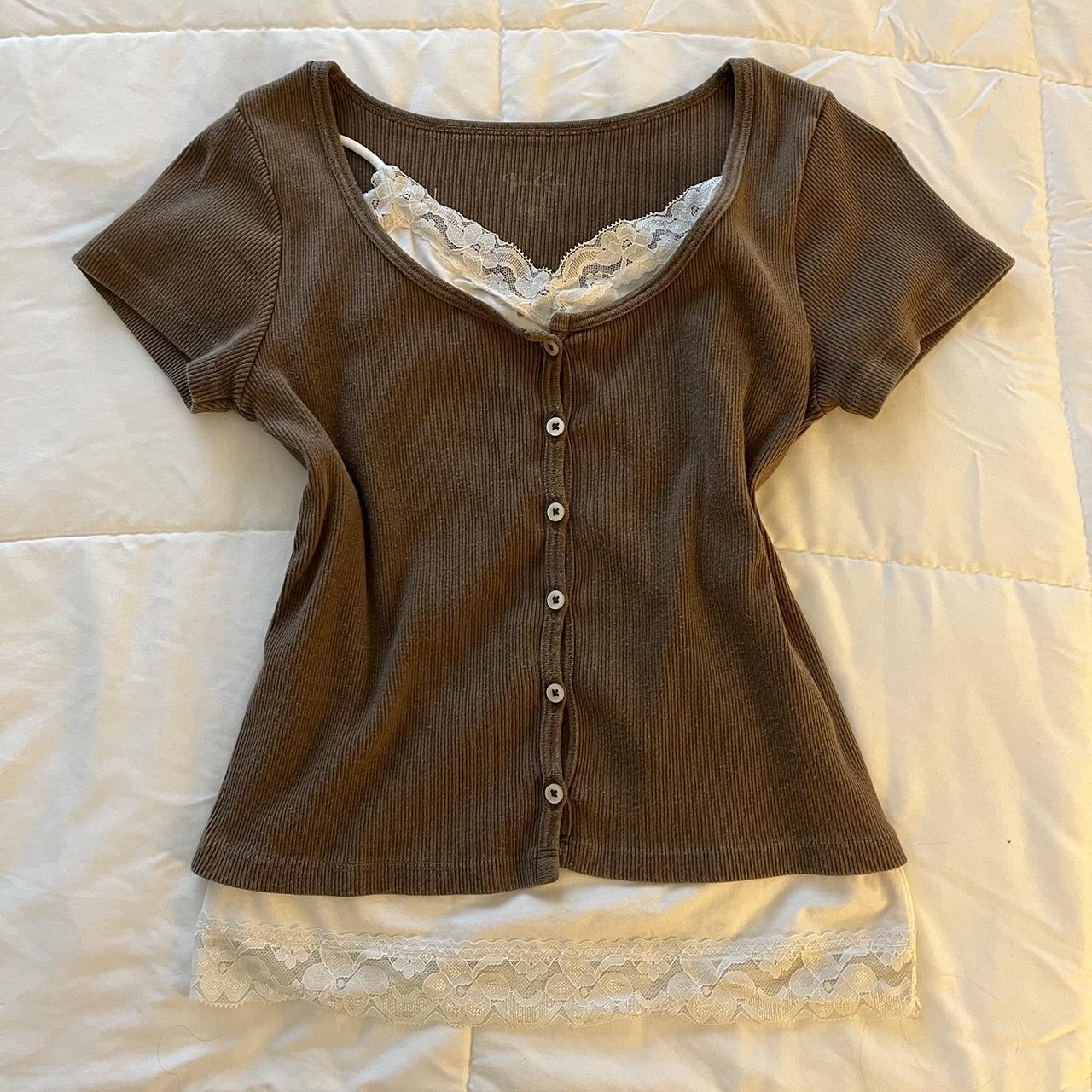 brandy melville brown ribbed button up zelly... Depop