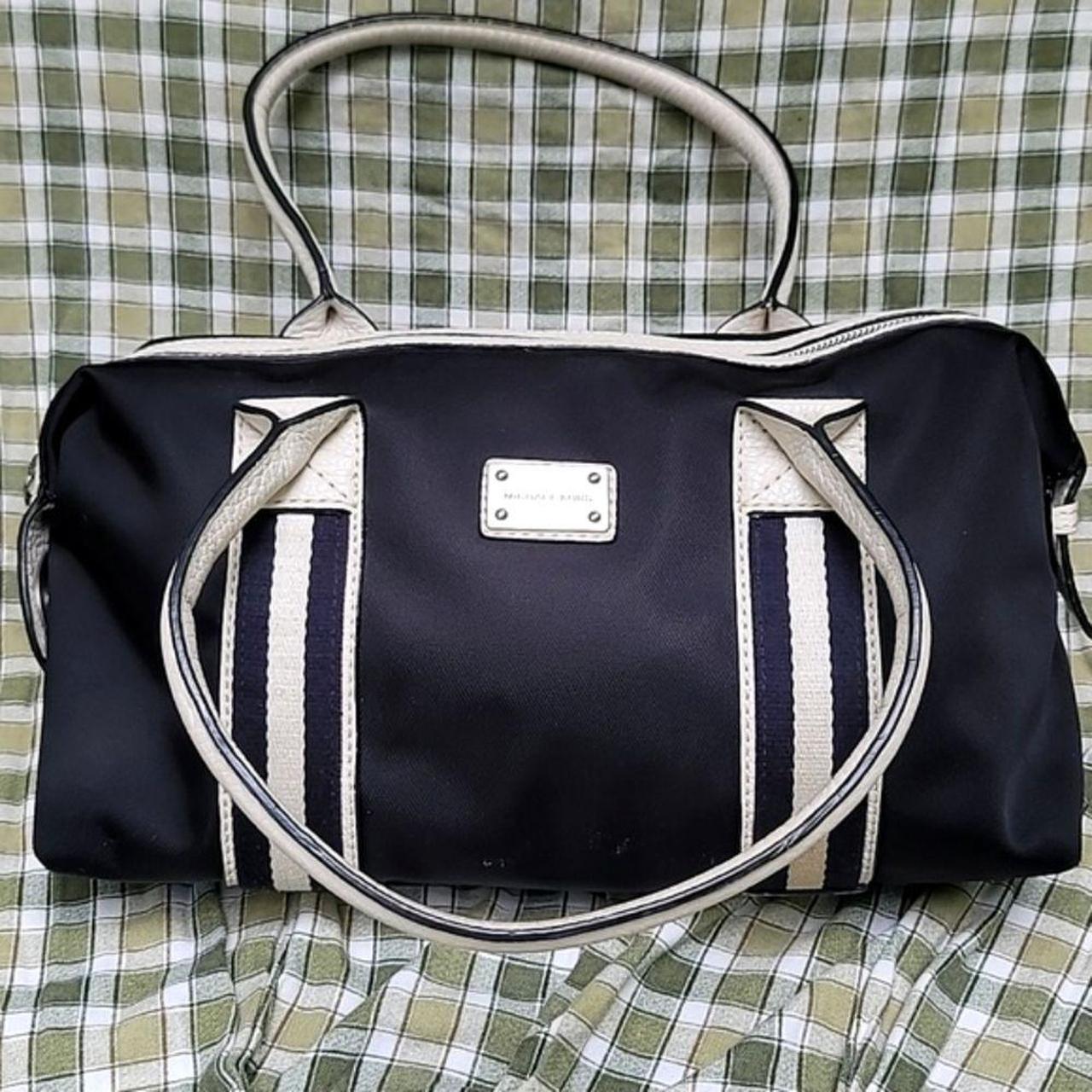 Michael kors black clearance and white striped handbag