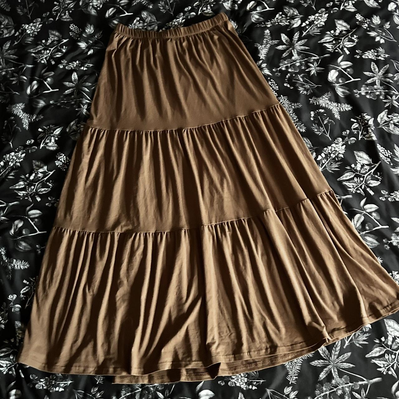 Women's Skirt - Orange/Brown - L – nice soft heavy caramel brown tiered maxi …