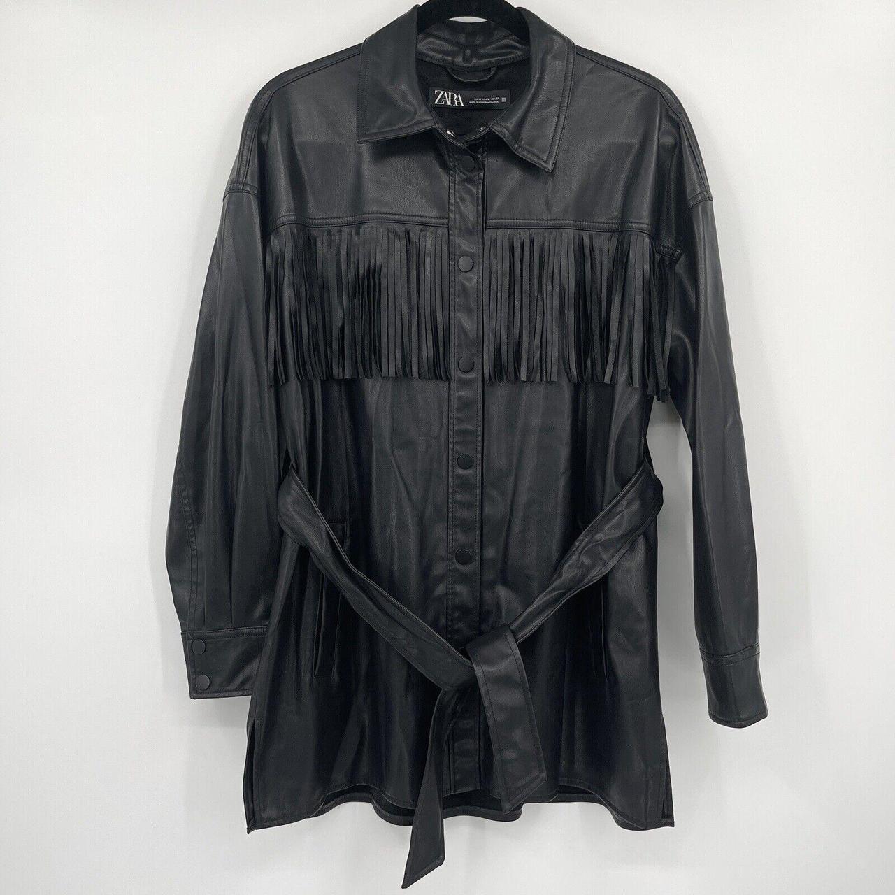 Zara Black faux leather fringe shops jacket