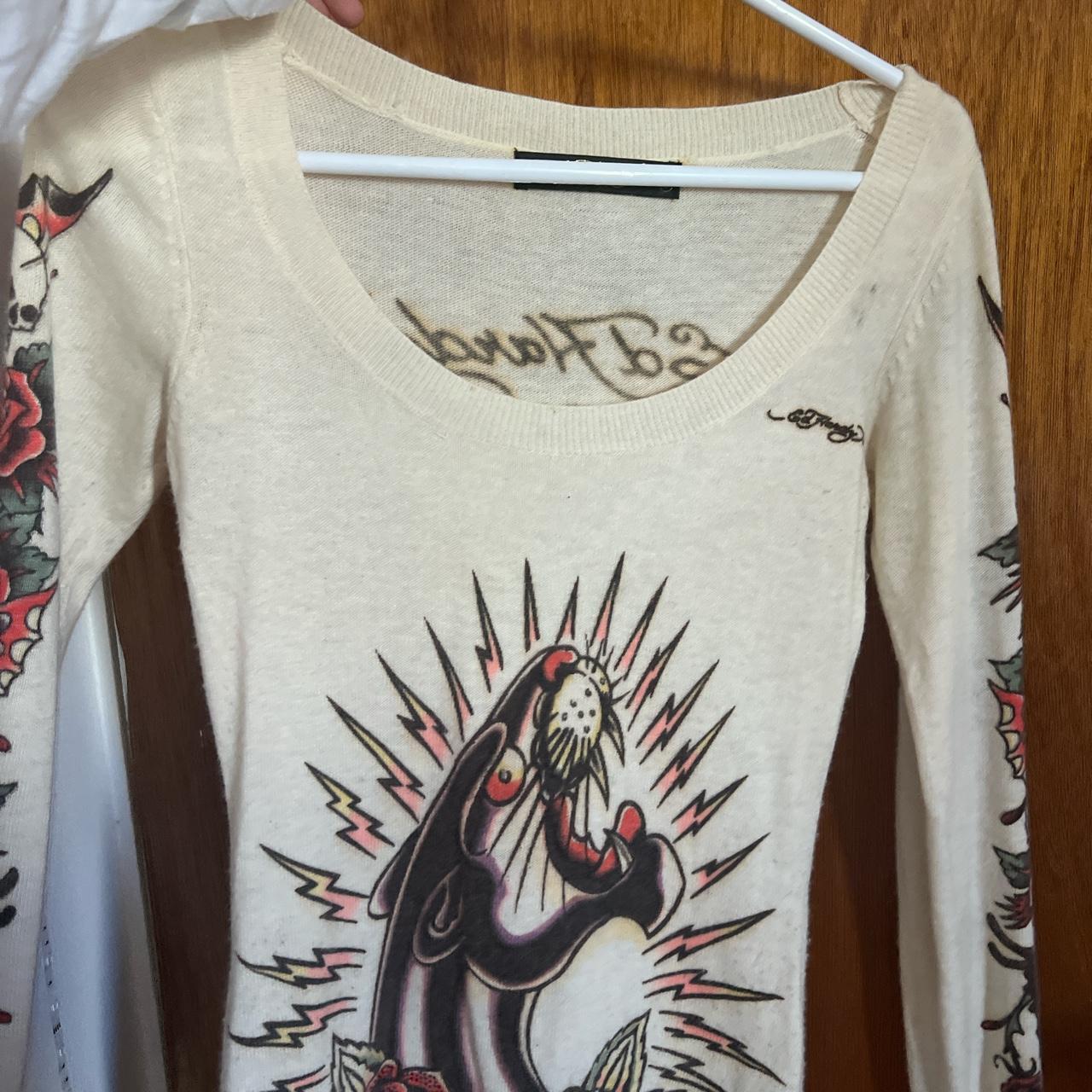 Ed Hardy Women's Cream and Red | Depop