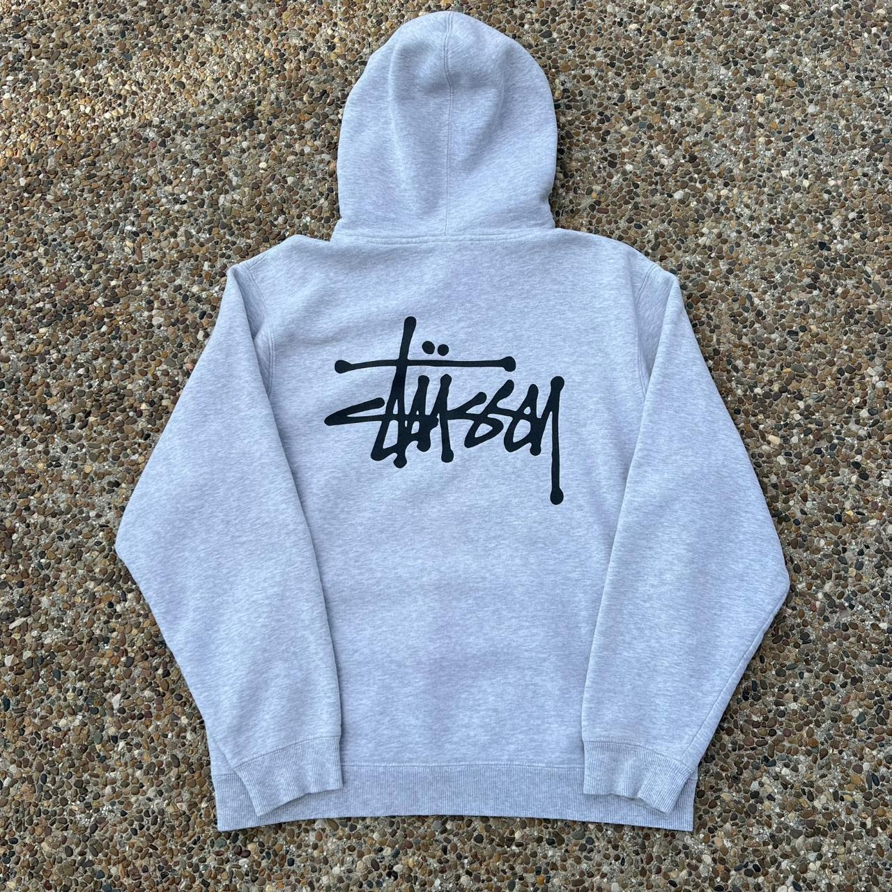 Grey Stussy Logo Spellout Hoodie Tag:... - Depop