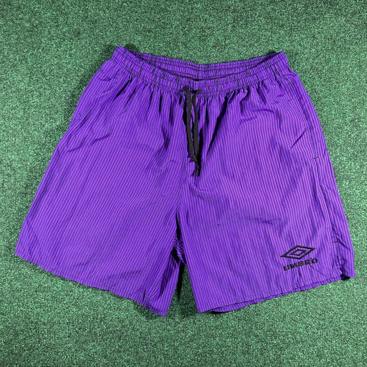 Vintage 90s Umbro Nylon Shorts Purple Striped Made... - Depop
