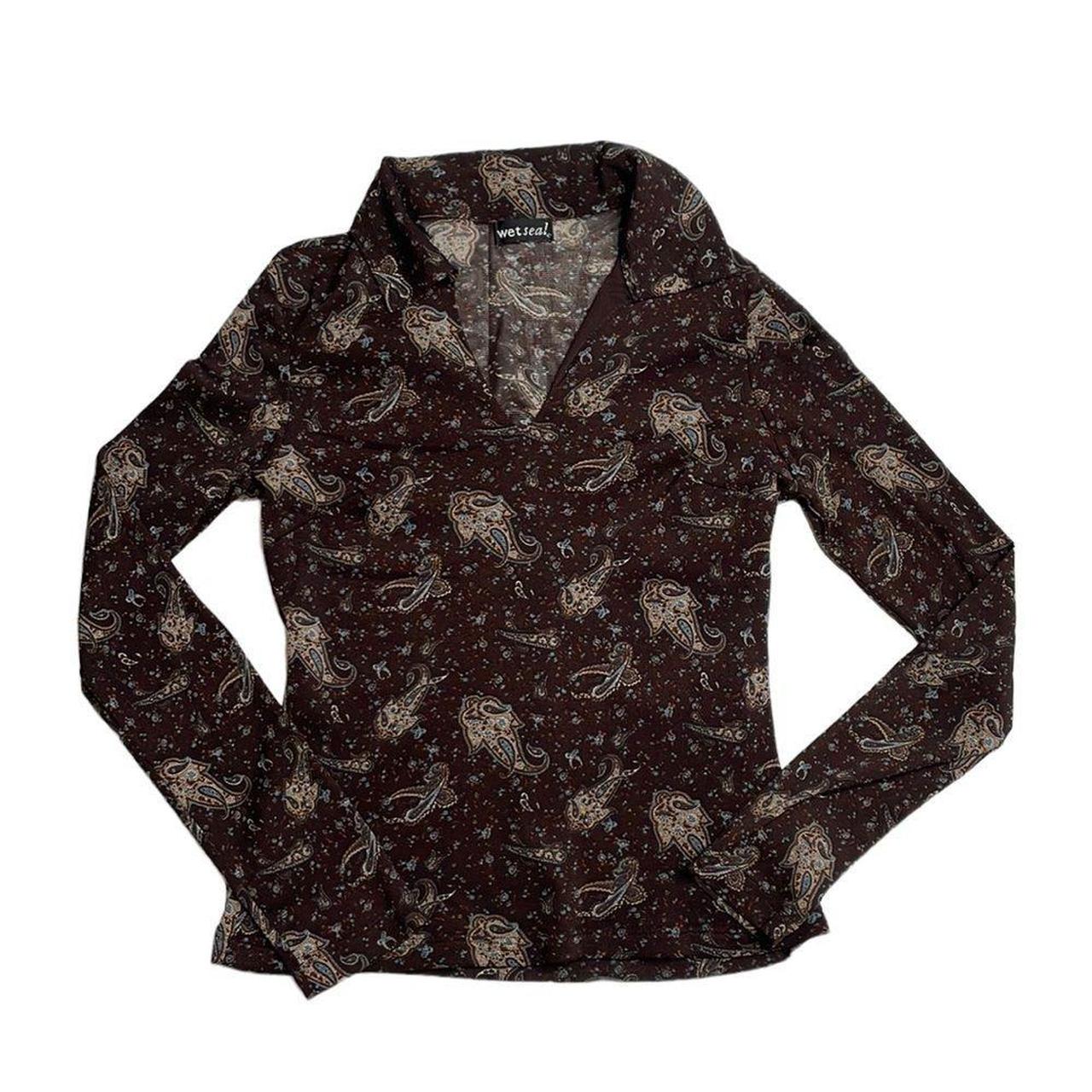 Wet Seal Women's Brown and Blue Shirt