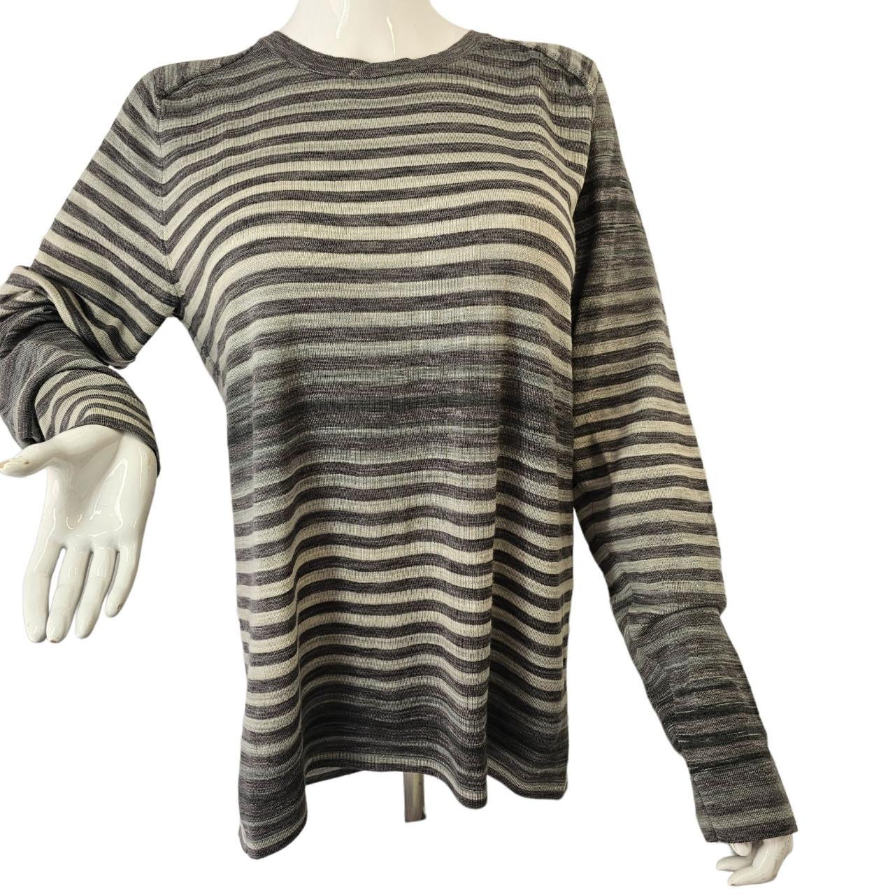 Elie Tahari Gray Stripe Pullover Sweater Long Slv... - Depop