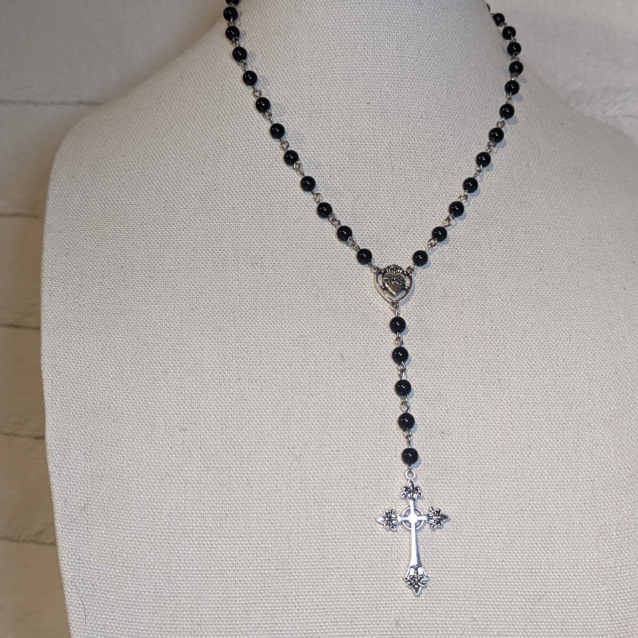 Rosary necklace with cross charm. Measures 18"... - Depop