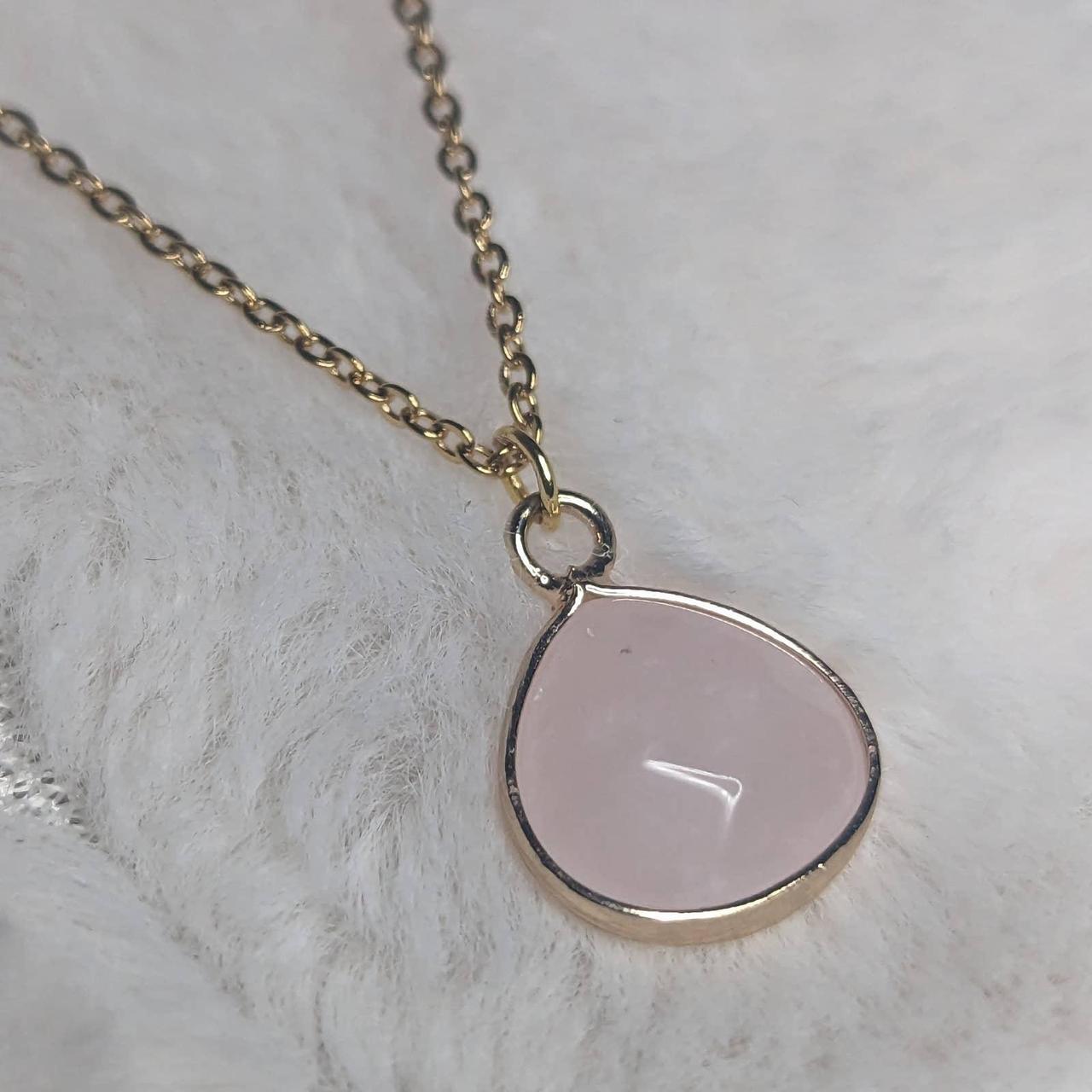 Gold Rose Quartz Pendant Crystal Necklace. Comes on... Depop