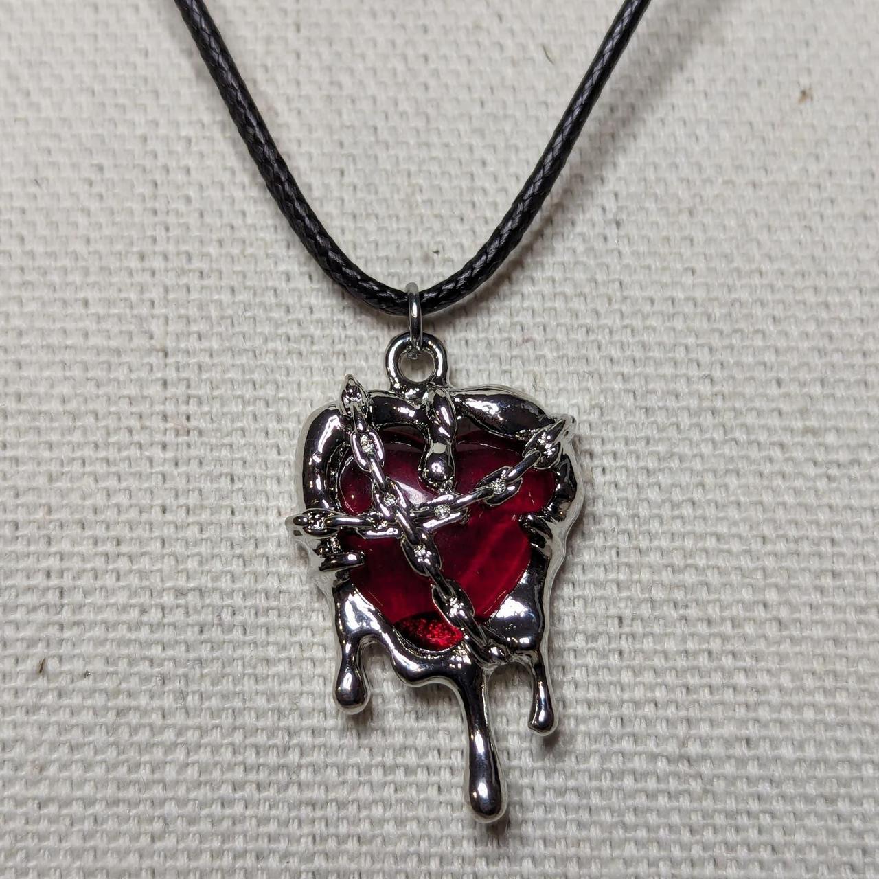 Gothic Heart Shaped Dripping Chain Red Crystal... - Depop