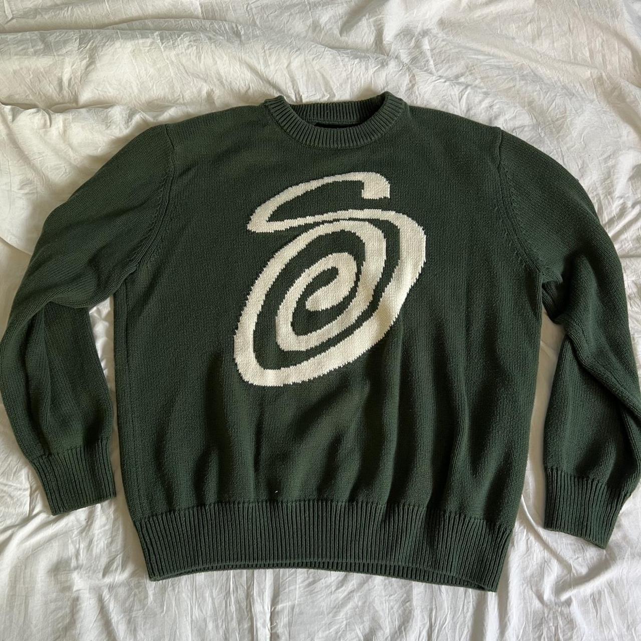 Stussy Green Curly S Knit Sweater Tag Size -... - Depop