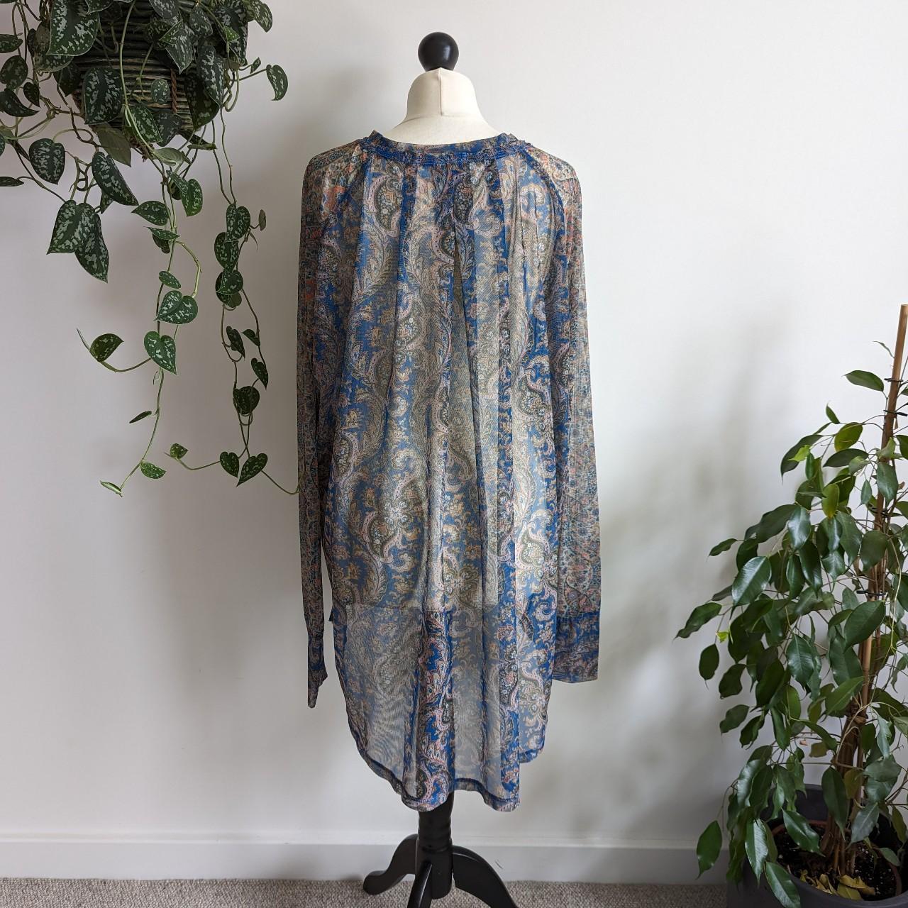 Free People Blue Floral Long Sleeve top Size L NWOT... - Depop