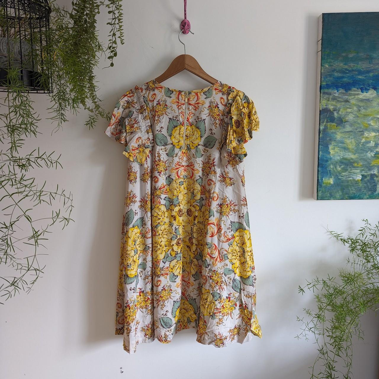 Free People Yara Printed Flutter Sleeve Yellow Ivory Depop