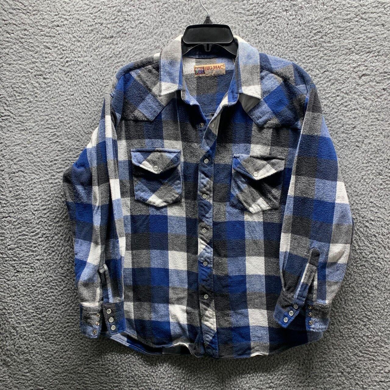 Big Mac Shirt Large Blue White Black Plaid Cowboy... - Depop