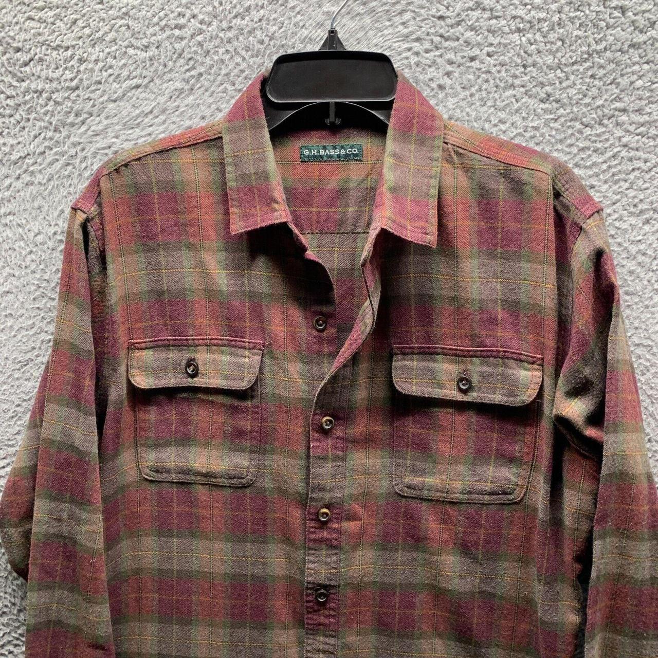 GH BASS Shirt Adult Medium Red Brown Flannel Cotton... - Depop