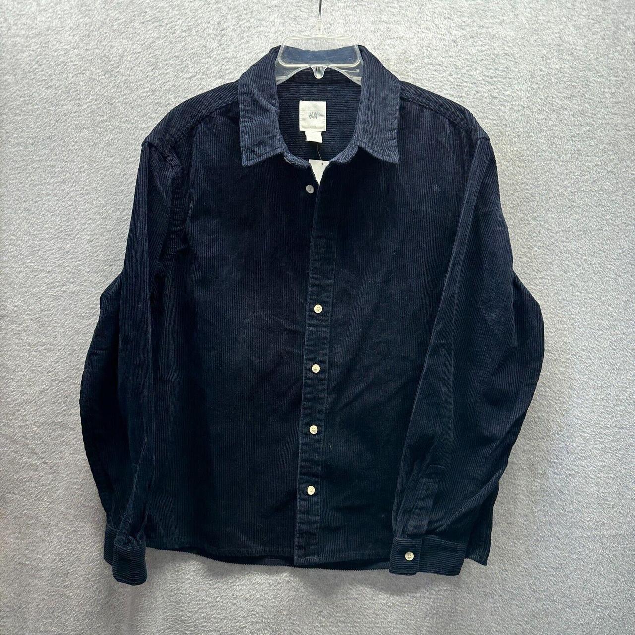 H&M Shirt Adult Large Blue Black Corduroy Button Up... - Depop