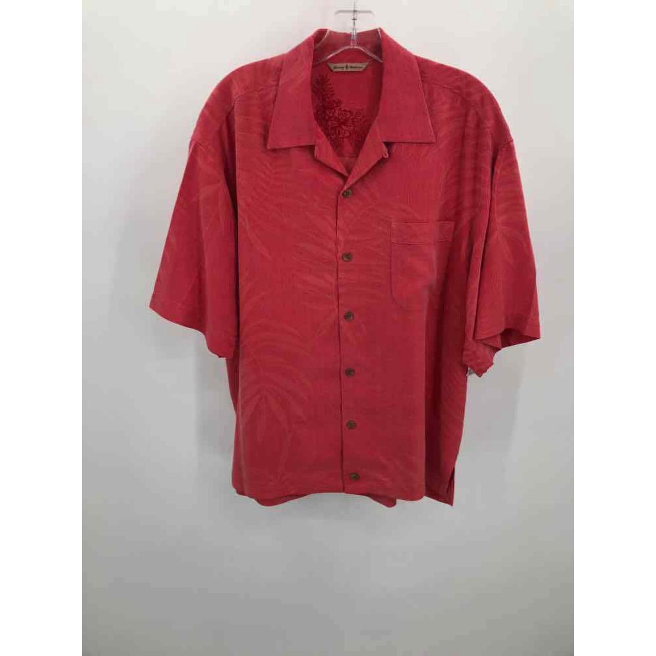 Tommy Bahama Red Medium Men's Button Down Sizing:... - Depop