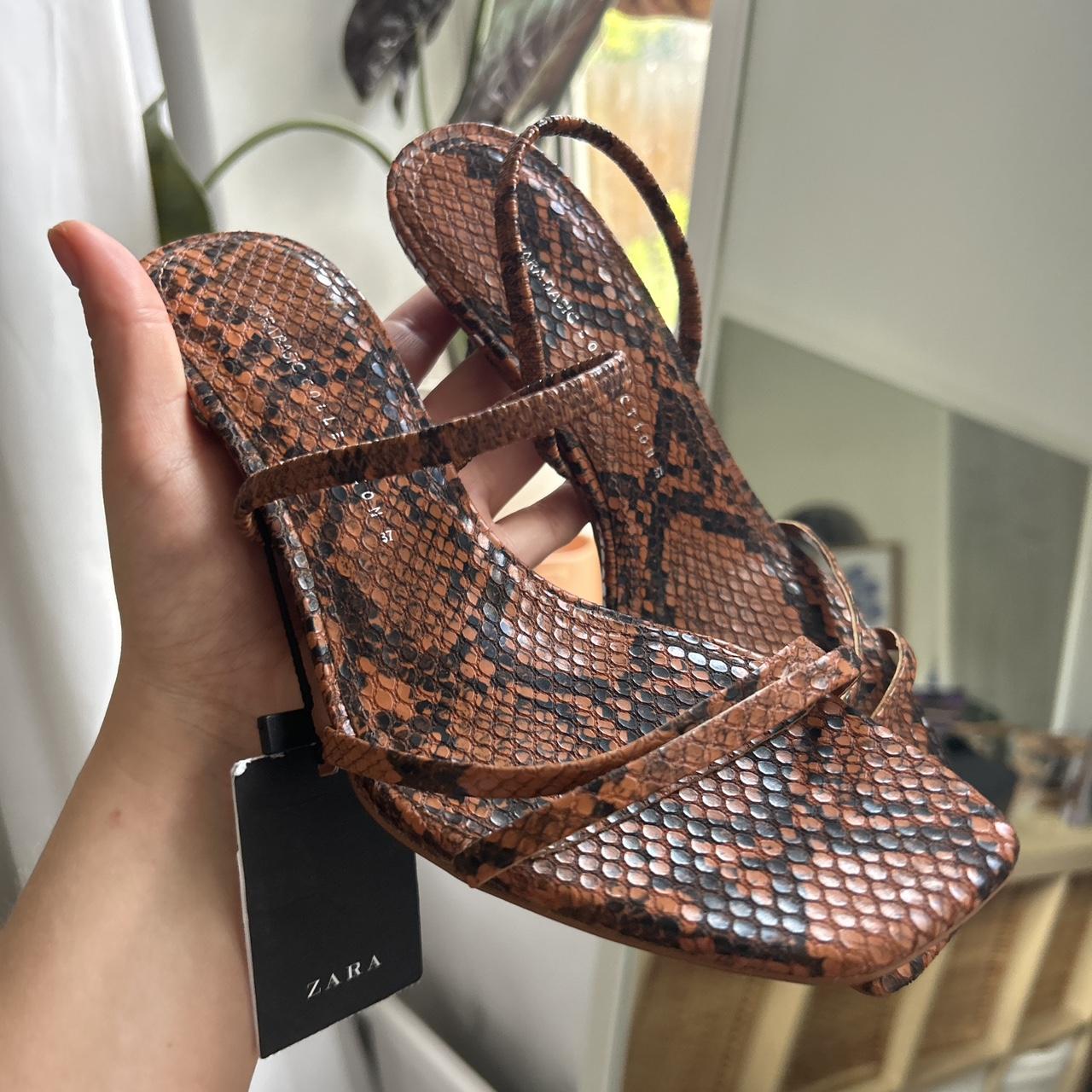 Zara brown and black snakeskin slip on small
