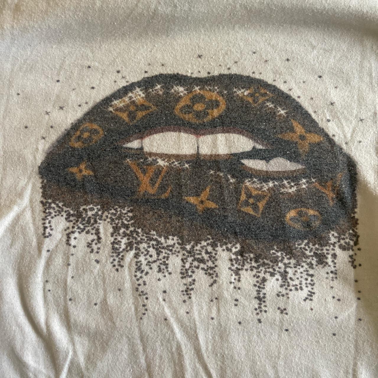 New women's Louis white t-shirt with red lips in - Depop