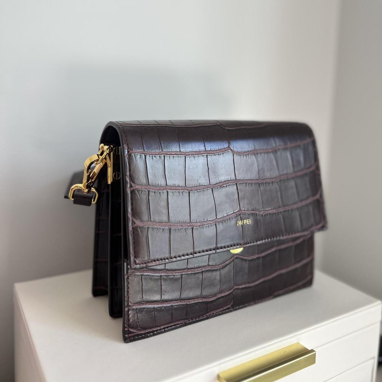 JW PEI MINI FLAP CROSSBODY- BLACK CROC Gold - Depop