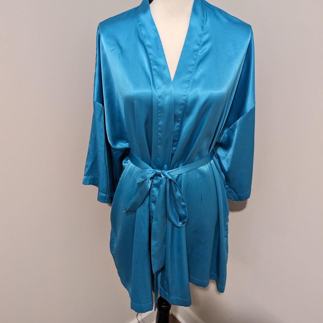 Victoria's secret teal blue satin robe kimono one... Depop