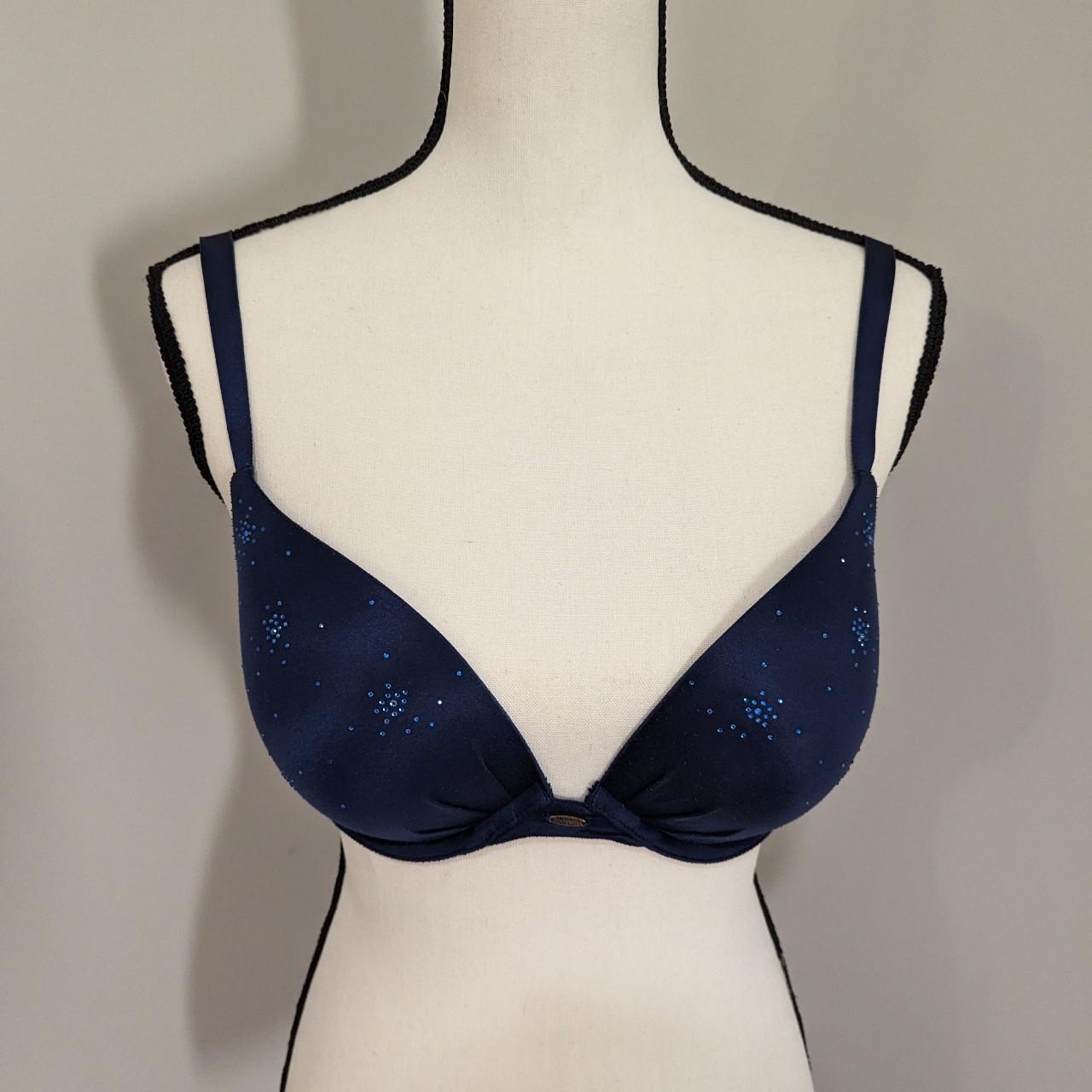 Victoria's secret plunge bra sparkly blue 34D. Good - Depop