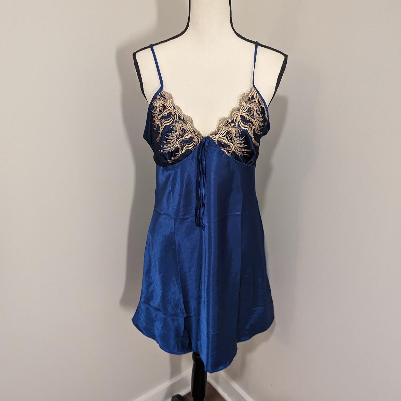 Satin Royal blue nightgown slip babydoll lingerie... - Depop