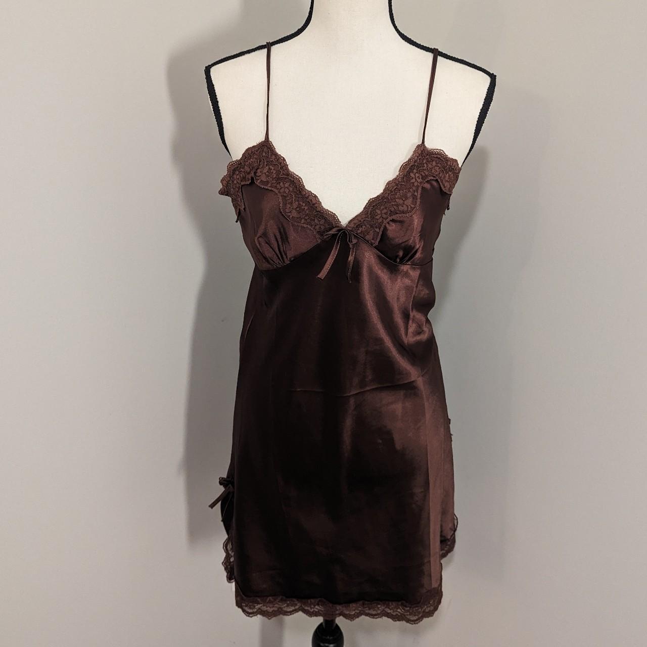 Satin and lace brown nightgown slip babydoll... Depop