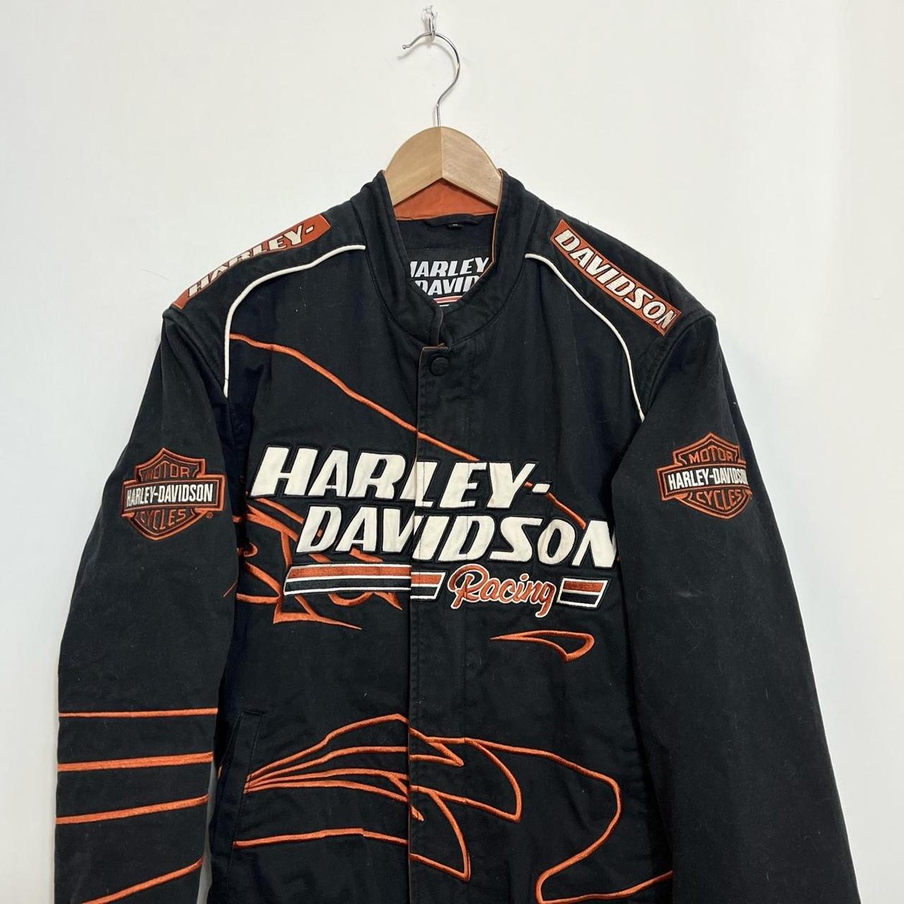 Harley Davidson Men's Black and Orange Coat | Depop