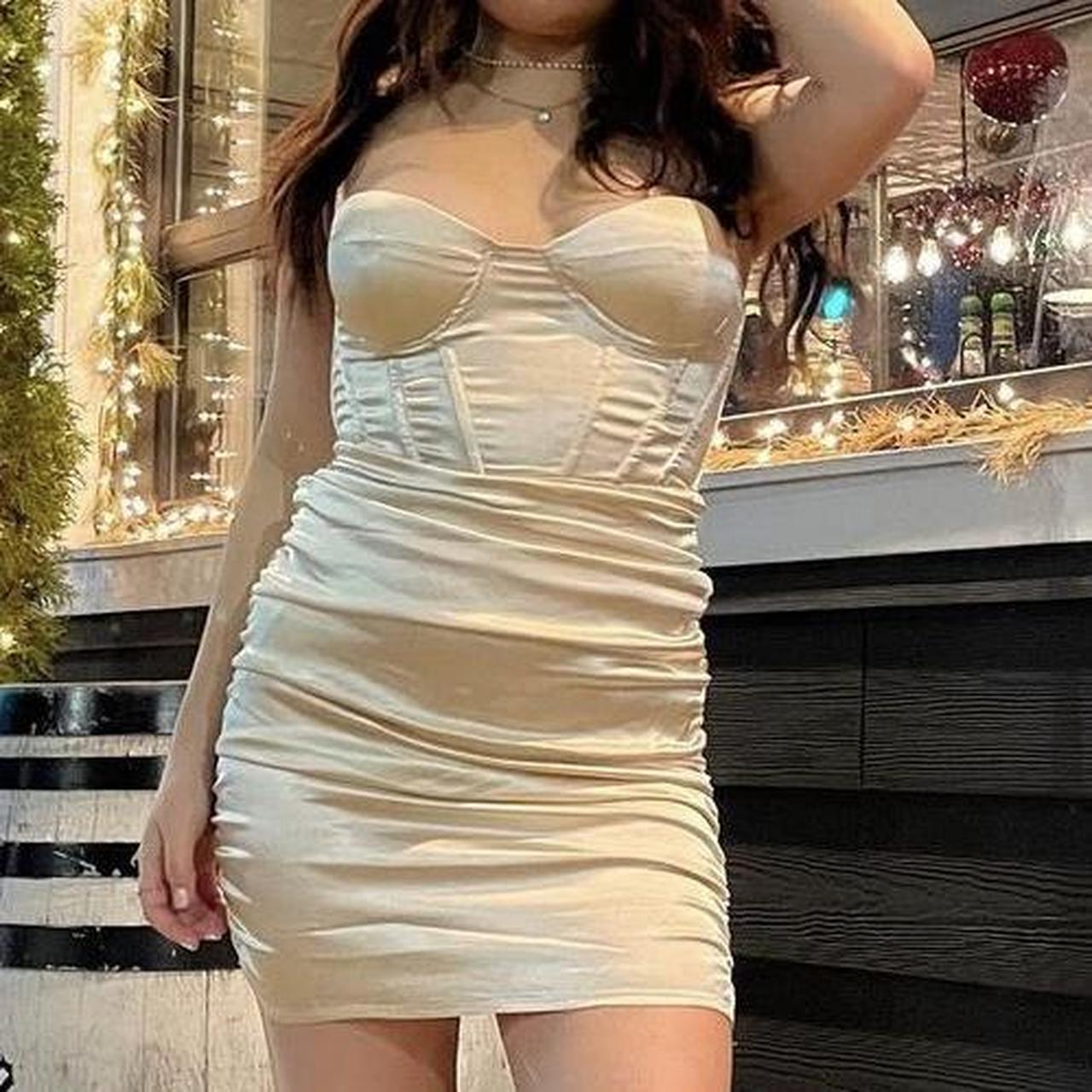 Gold Ruched Bodycon Dress satin dress I wore once Depop