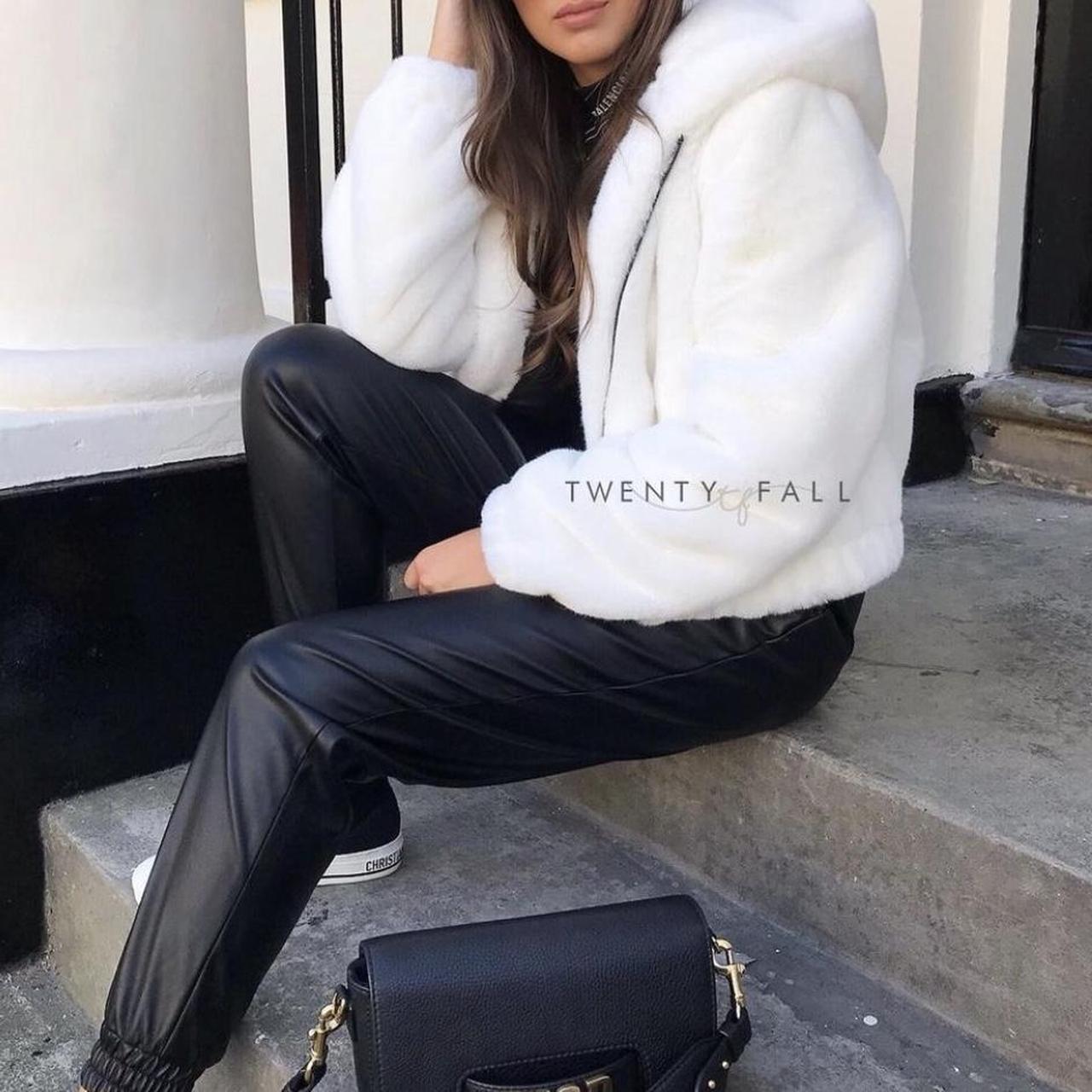 Twenty fall white fur bomber with hood Worn a few... Depop