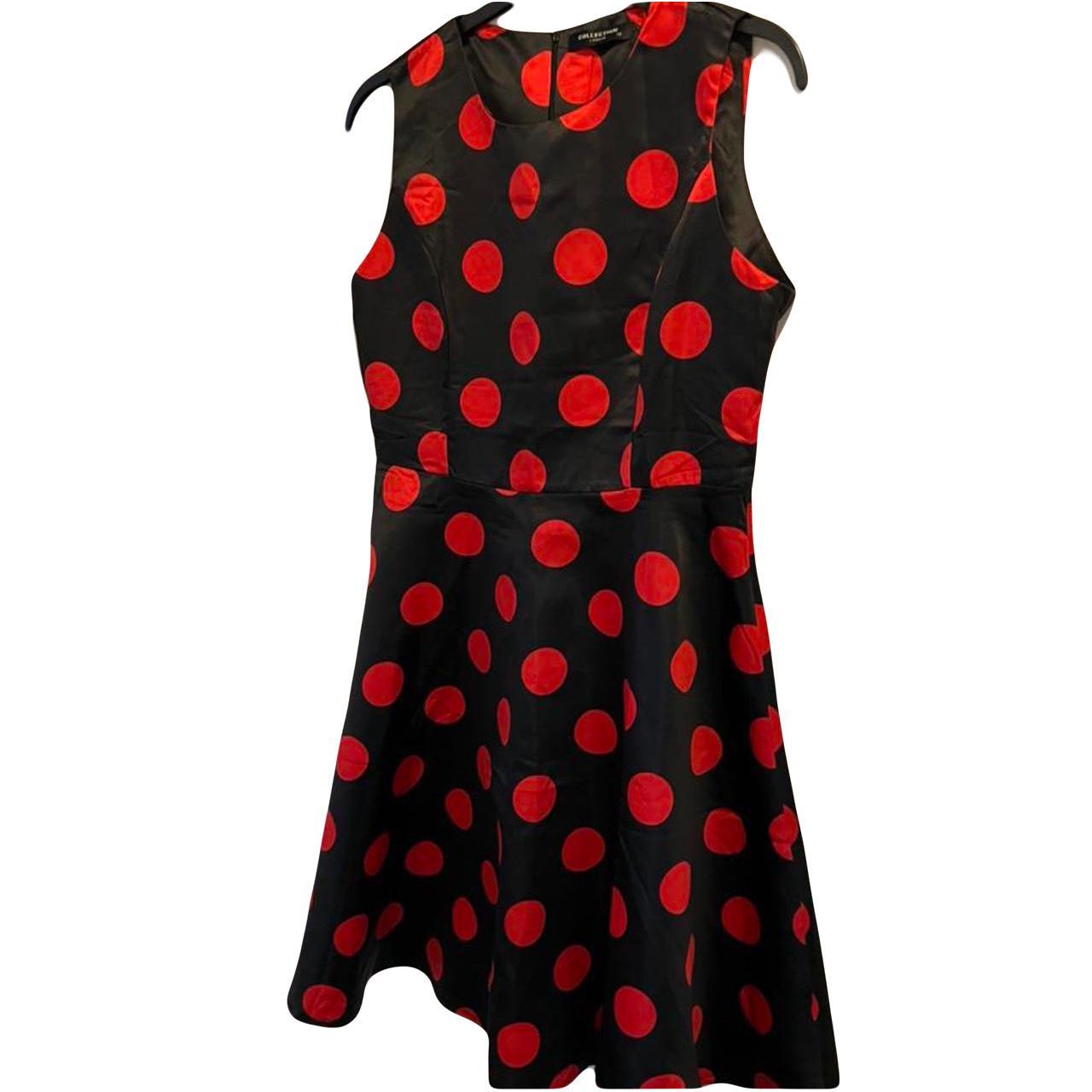 Black and red spotty skater dress Silky feel... - Depop