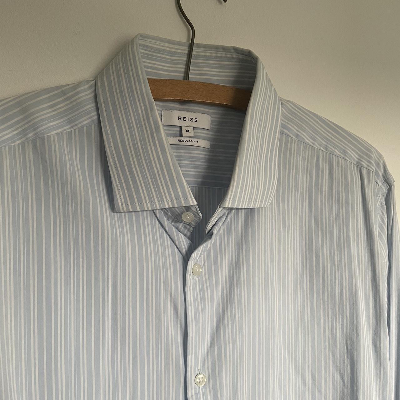 Reiss men’s light blue and white striped shirt.... - Depop