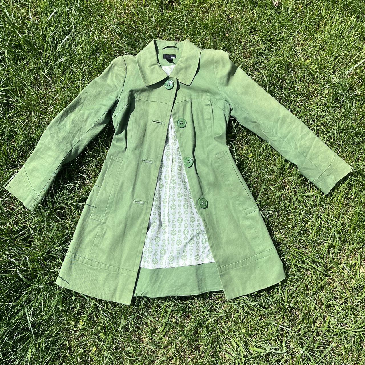 H&M Women's White and Green Coat Depop
