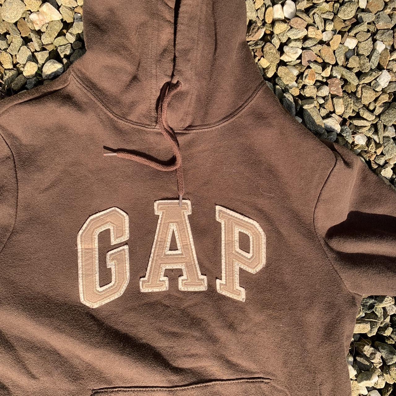 90s vintage gap hoodie. Brown with a beige gap logo - Depop