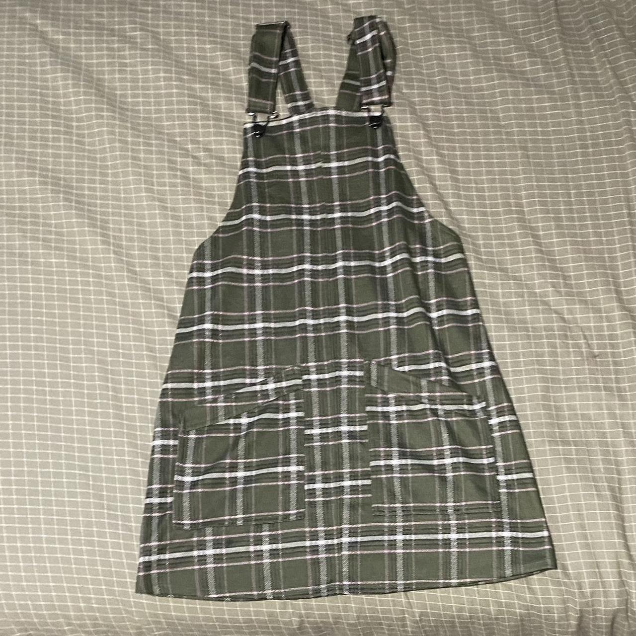 Green plaid overall dress best sale