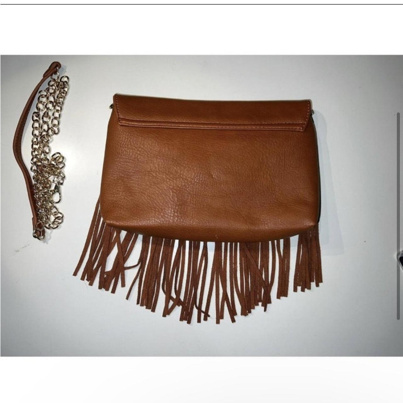 MODA LUXE Gray Leather Fringe Hand Bag Crossbody AND - Depop