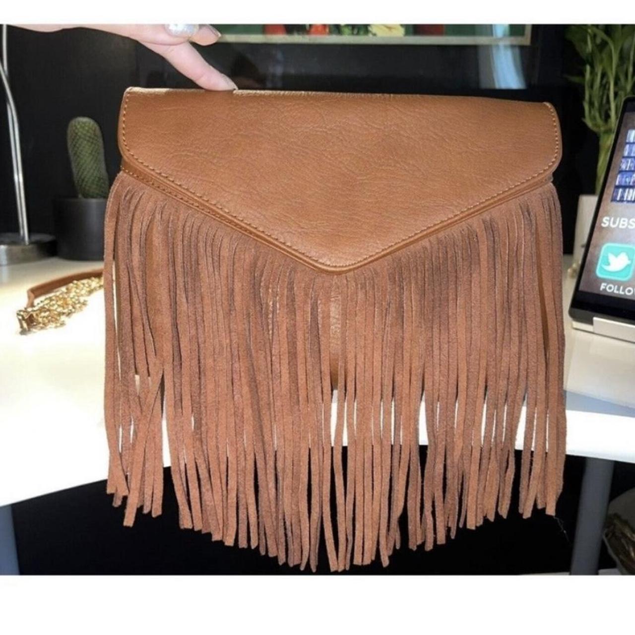 MODA LUXE Gray Leather Fringe Hand Bag Crossbody AND - Depop