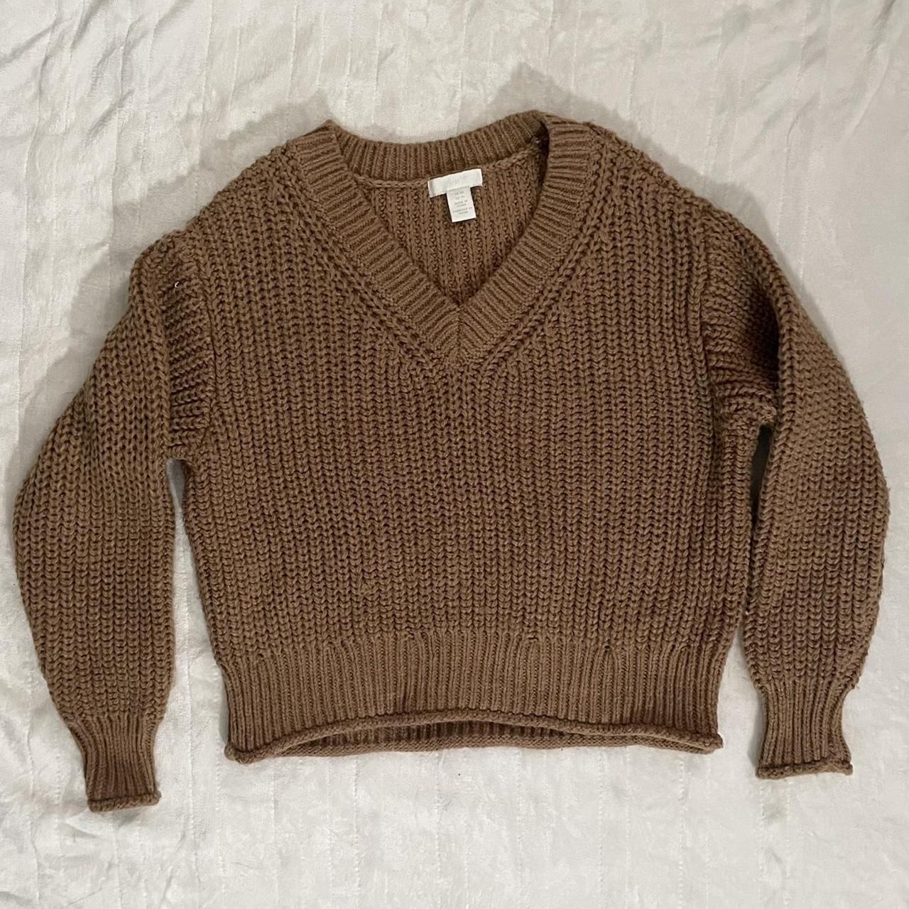H&M Brown Knit Sweater This Vneck knit sweater is... Depop