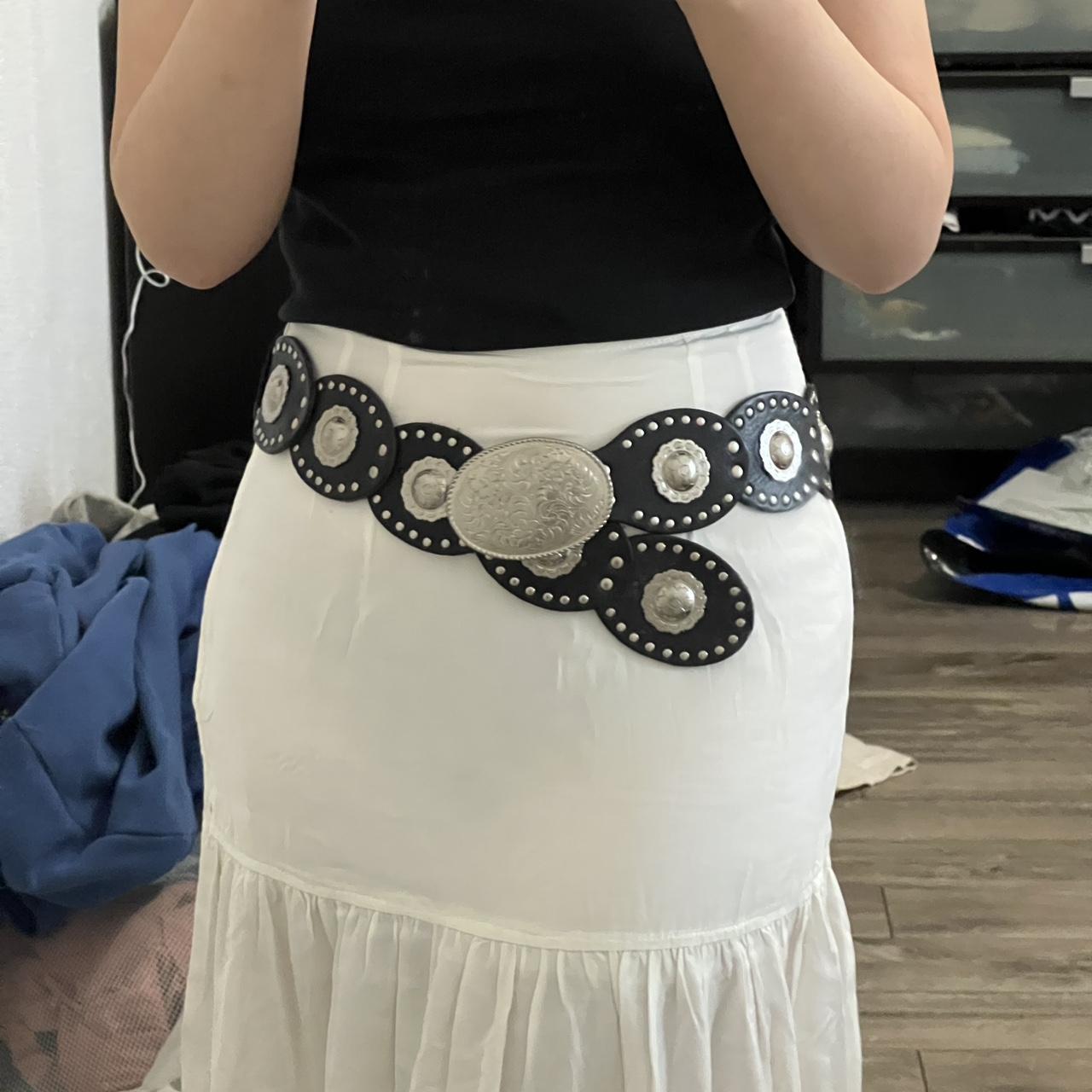 Fossil Women's Black and Silver Belt Depop