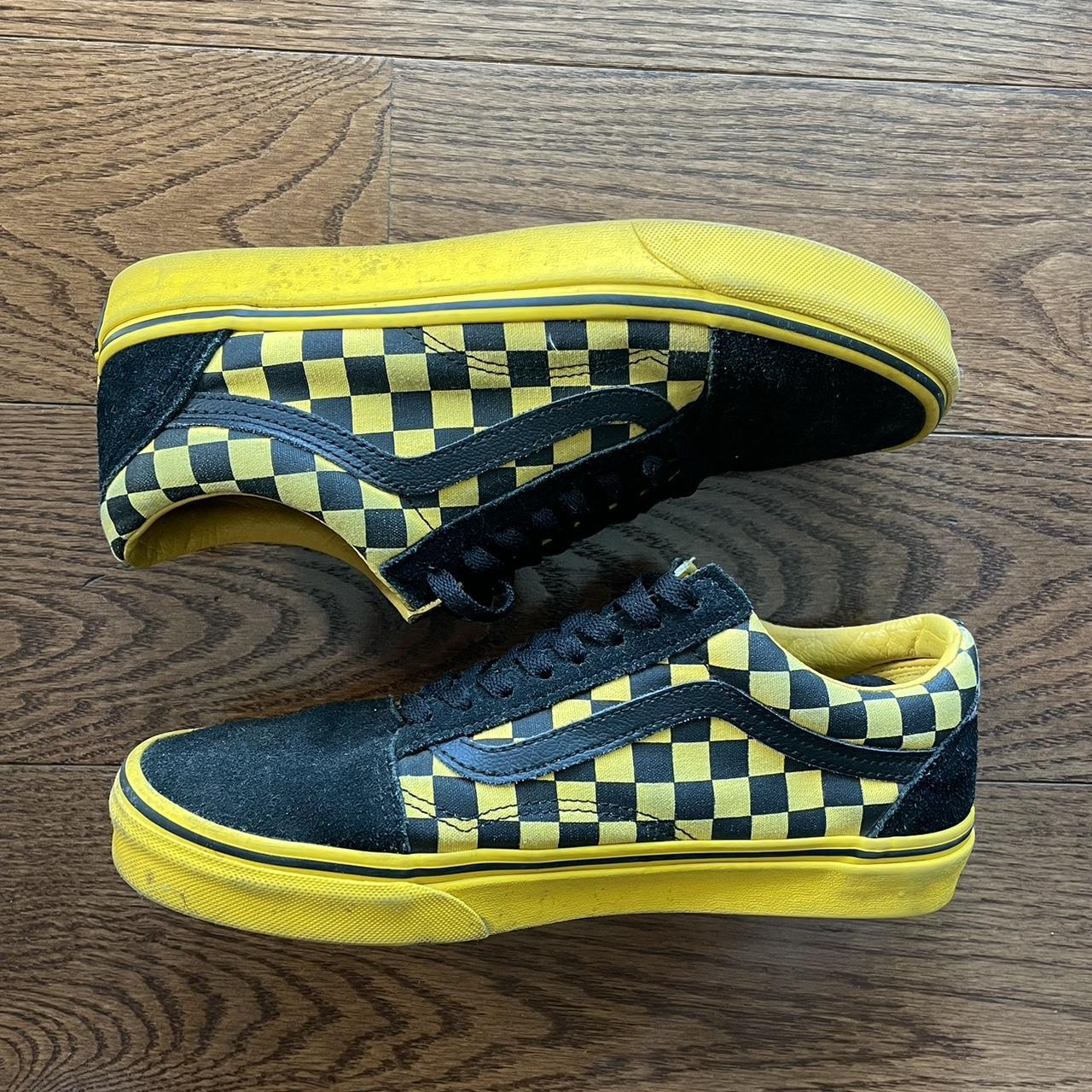 Black and yellow checkered classic vans. Size 8 vans Depop