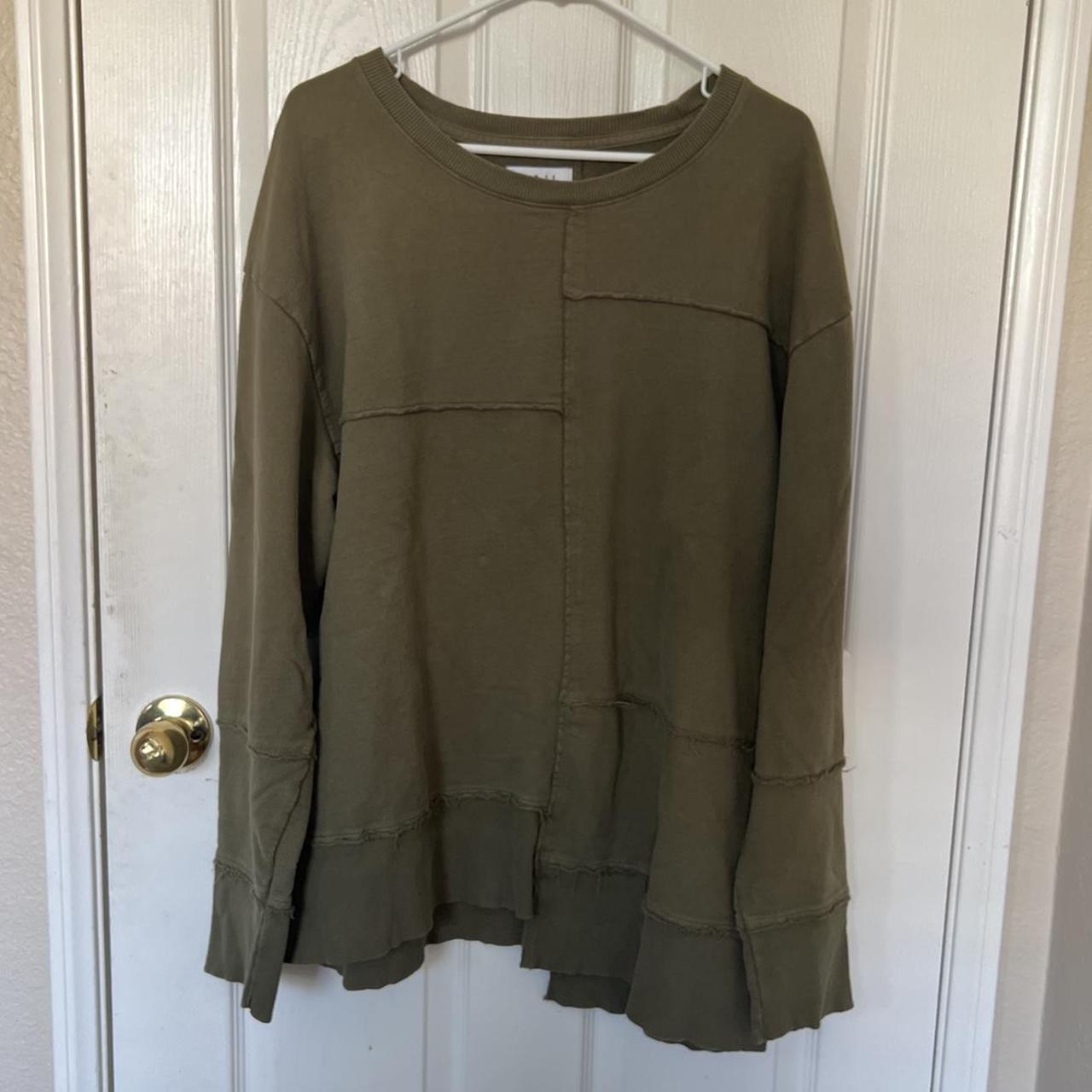 XL olive patchwork sweater! great vibes all around.... - Depop