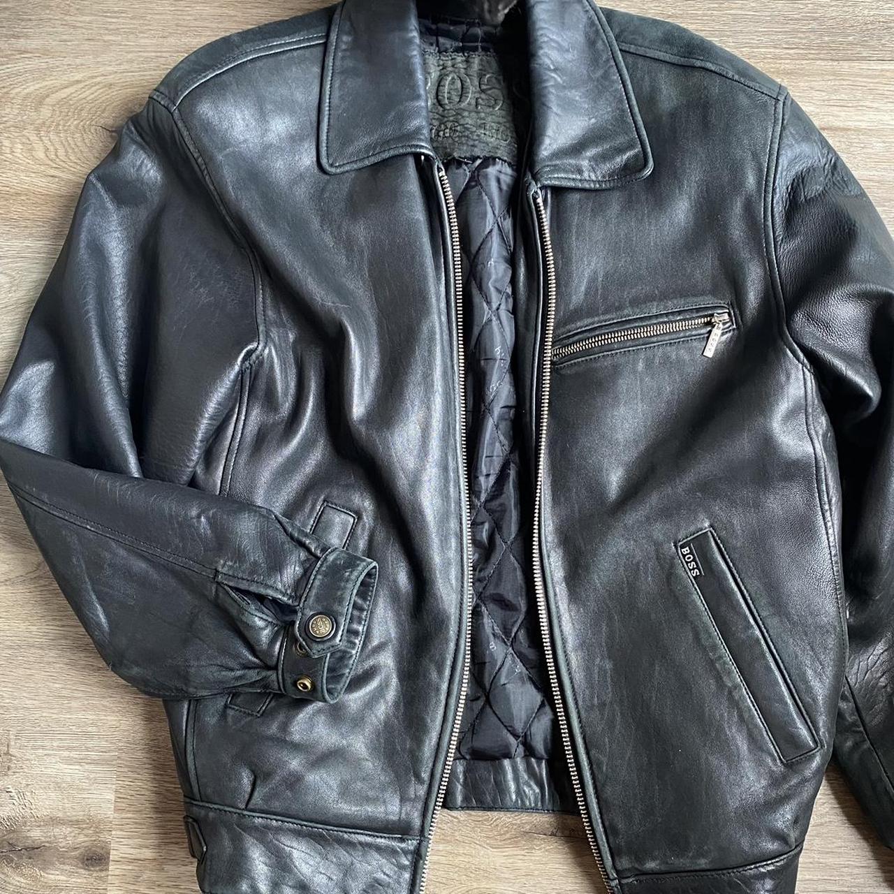 Hugo Boss Leather Jacket 🖤 Size M Arms have the... - Depop