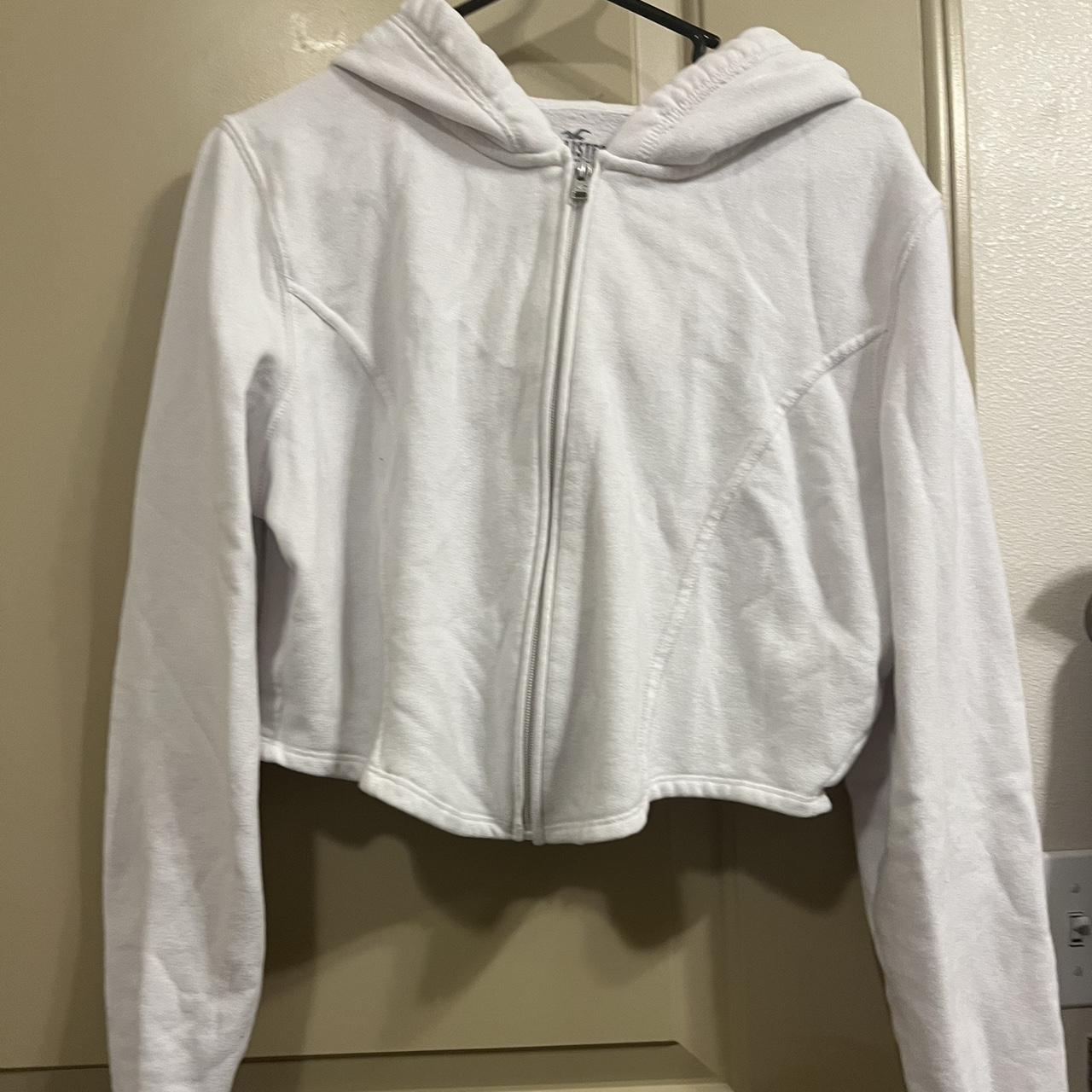 Hollister white zip up cropped hoodie - Depop