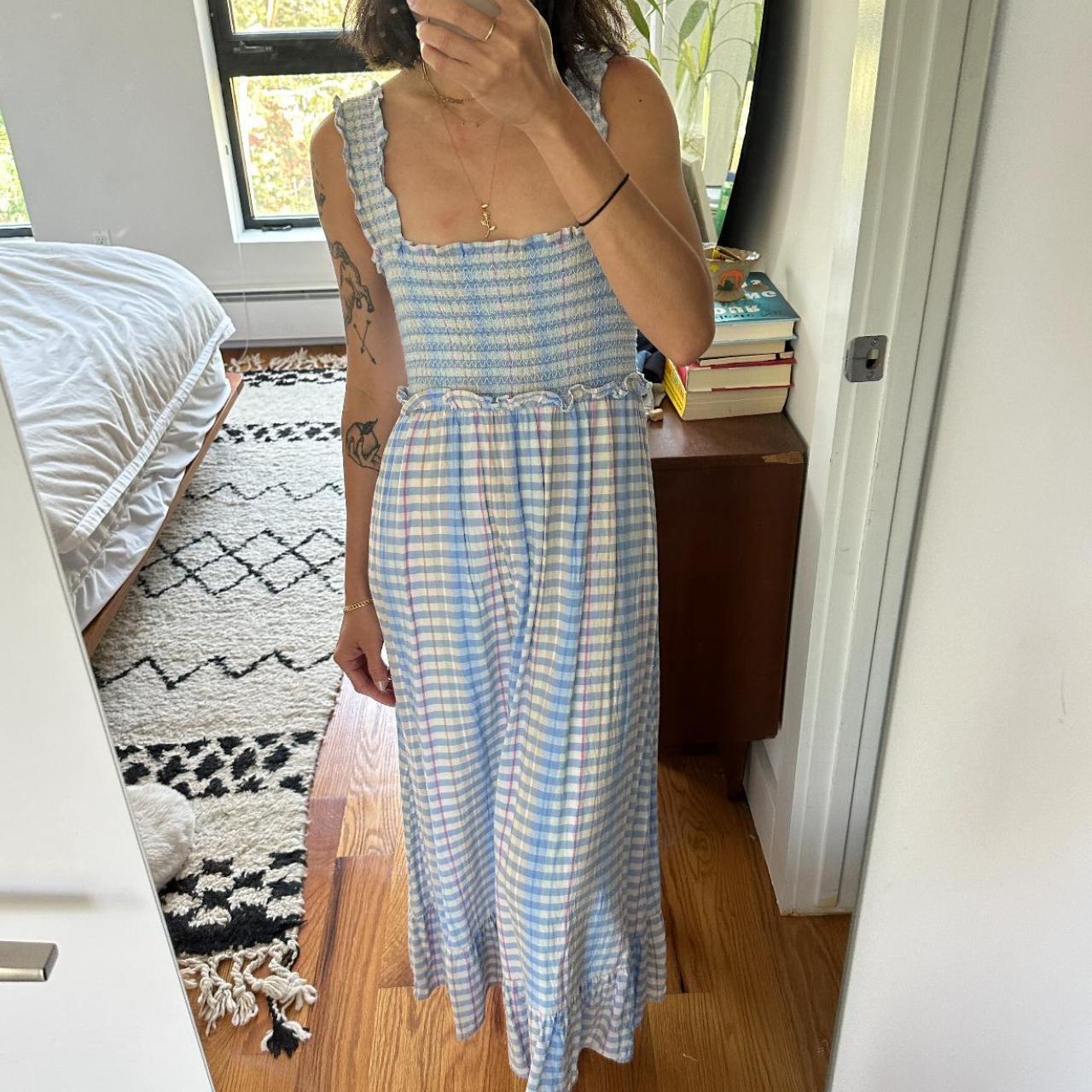 Rails gingham blue and pink maxi dress Smocked top Depop